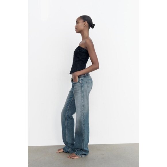 NWOT Zara black denim corset style top, L - Picture 4 of 12